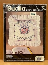 Bucilla Pillow Kit Floral Heart Stamped Cross-Stitch 40766 Blue Purple Pink 1993