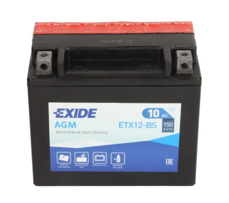 Exide ETX12BS AGM Batterie de Moto 150A 10Ah pour Honda Suzuki Yamaha