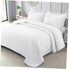 Ultrasonic Full Queen Quilt Bedding Set, Lightweight White Bedspreads Soft