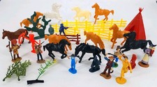 Vintage Mixed Era Plastic Cowboys Indians Horses Western Figures Toys