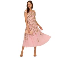 Adrianna Papell Women's Beaded Fit & Flare Dress - Pink Multi - 14 - Damaged