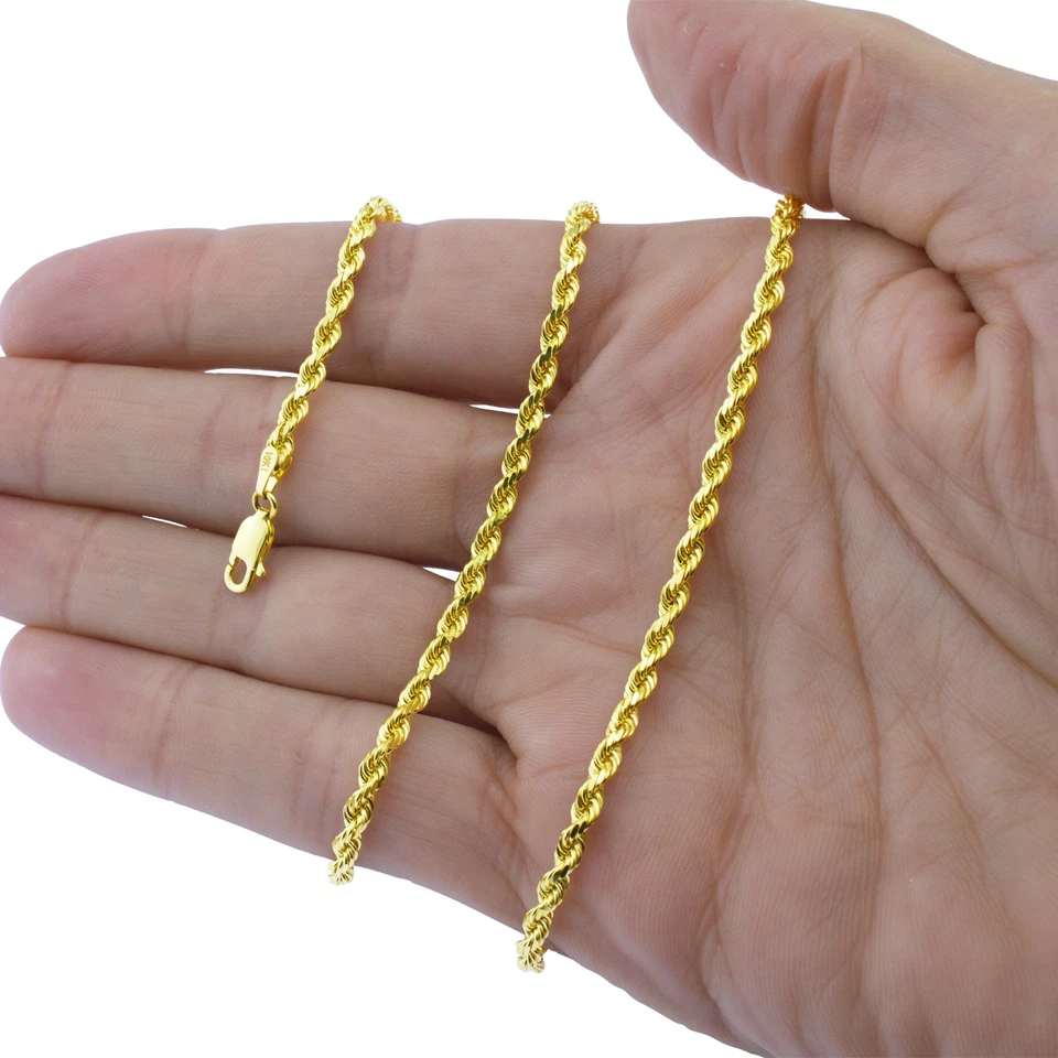 10k Yellow Solid Gold 4mm Mens Diamond Cut Rope Chain Necklace Italian Made 24" - Image 2 of 4