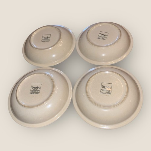 Denby Caramel Stripes 4x Rimmed Bowls 8.25” Discontinued Hardly Used Excellent - Picture 11 of 12