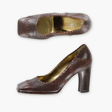 DOLCE & GABBANA Whipstitch Brown Leather Heel...