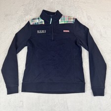 Vineyard Vines Women  s Fleece 1/4 Zip Pullover Jacket Blue Pink White Sz Small