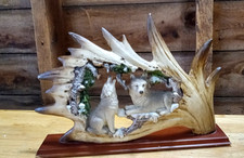 Resin Wolves Carving Faux Antler Figurine Rustic Cabincore Decor