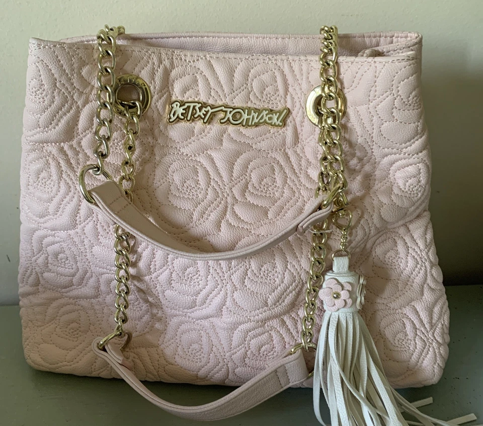 Vintage Women's Betsy Johnson Pink Rose Flower Shoulder Tassels Gold Chain - Image 2 of 4