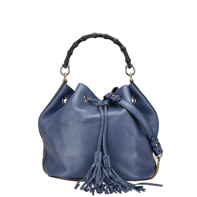 Gucci Bamboo Shoulder Bag Handbag 387613 Navy Leather Women s GUCCI Used From Ja