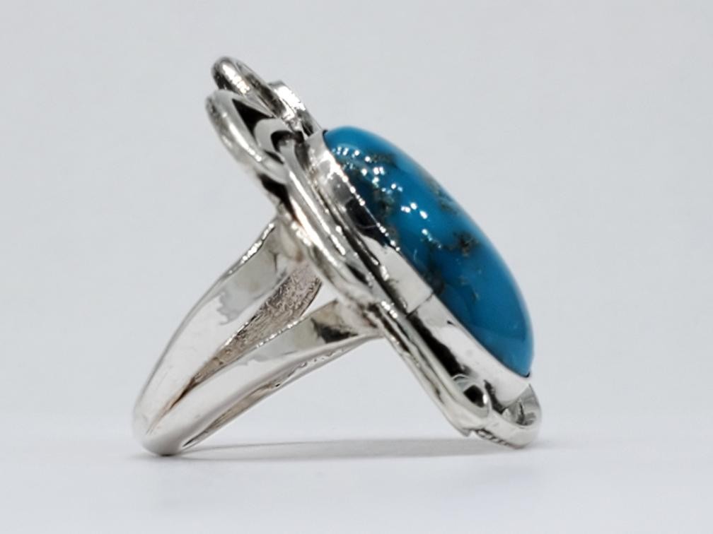 925 Solid Silver Cabochon Oval Cut Turquoise Ring… - image 3