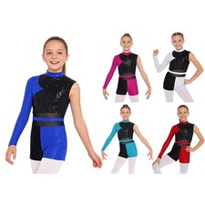 Kids Girls Leotard Training Dancewear Practice Jumpsuit Metallic Dance Show