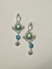 Mermaid Scales Blue Shell Dangle Clip On Earr...