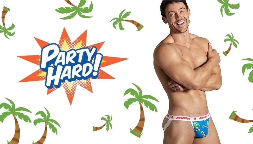 Roupa íntima Aussiebum festa dura palmtree jock média (M) cuecas masculinas Poss gay int - Imagem 2 de 4