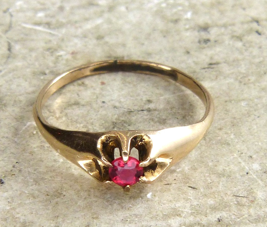 Antique Gold Filled Small Ruby Red Ring Estate Fi… - image 3