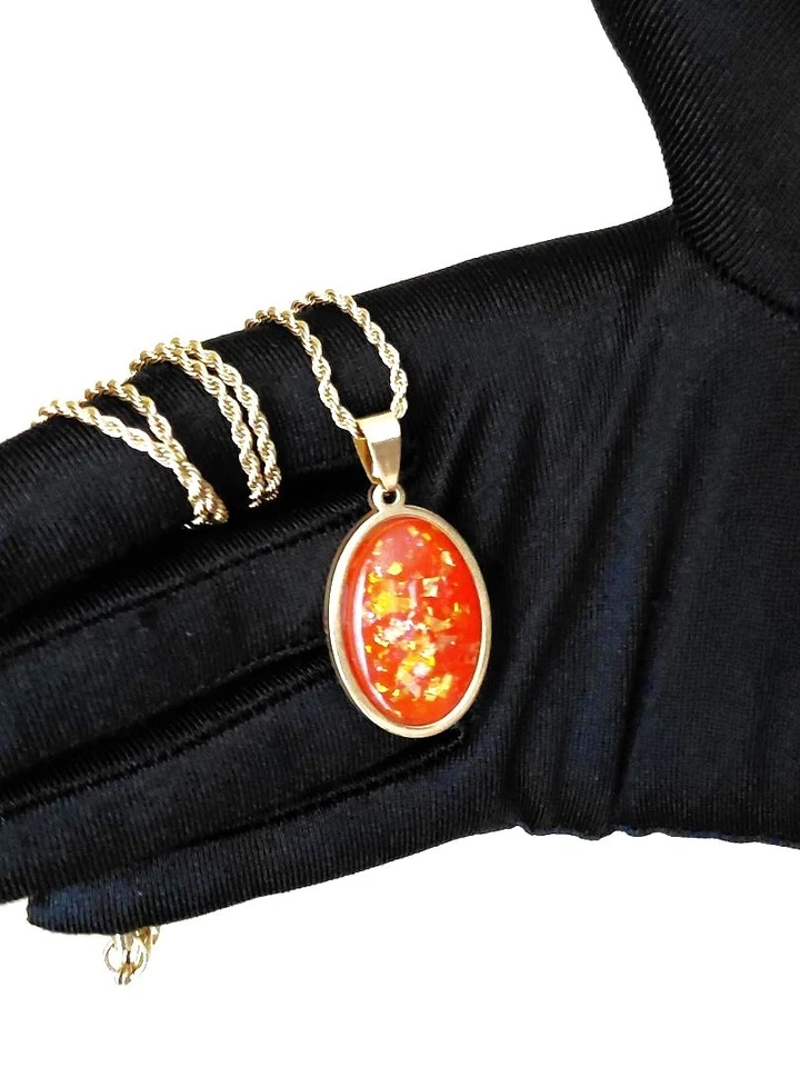 Colgante Ópalo Fuego Mexicano 18x25mm En Acero Inoxidable Chapado en Oro 18K Foto 2 de 4