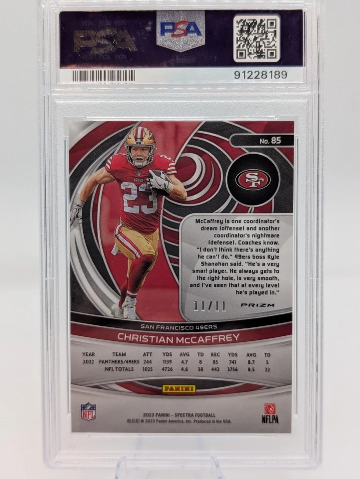 2023 Panini Spectra - Christian McCaffrey #85 - Wave Prizm /11 - PSA 9 - Image 2 of 2