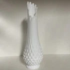 Vintage Milk Glass Hobnail Swung Vase