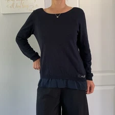 Fay Woman Blue navy size L two-fer second layer pullover ruffle classic luxury