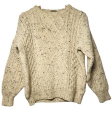 Vintage Oak Tree Original 100 Wool Fisherman Sweater L Beige Cable Knit