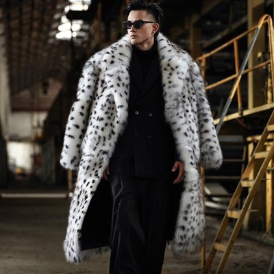 Leopard Pelz All-in-One Männer Jacke Lange Anzug Kragen Kunststoff Pelzmantel