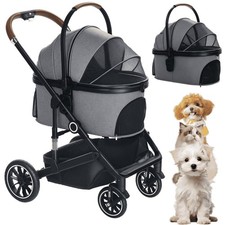 AILEEKISS 4-Wheeled Pet Stroller, Folding Cat and Dog Stroller with Brake