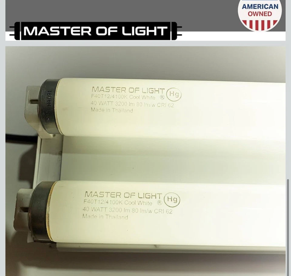 Master Of Light (2 Pack) 4Ft Fluorescent Tube Light 40W T12 Cool White 4100K - Image 3 of 4