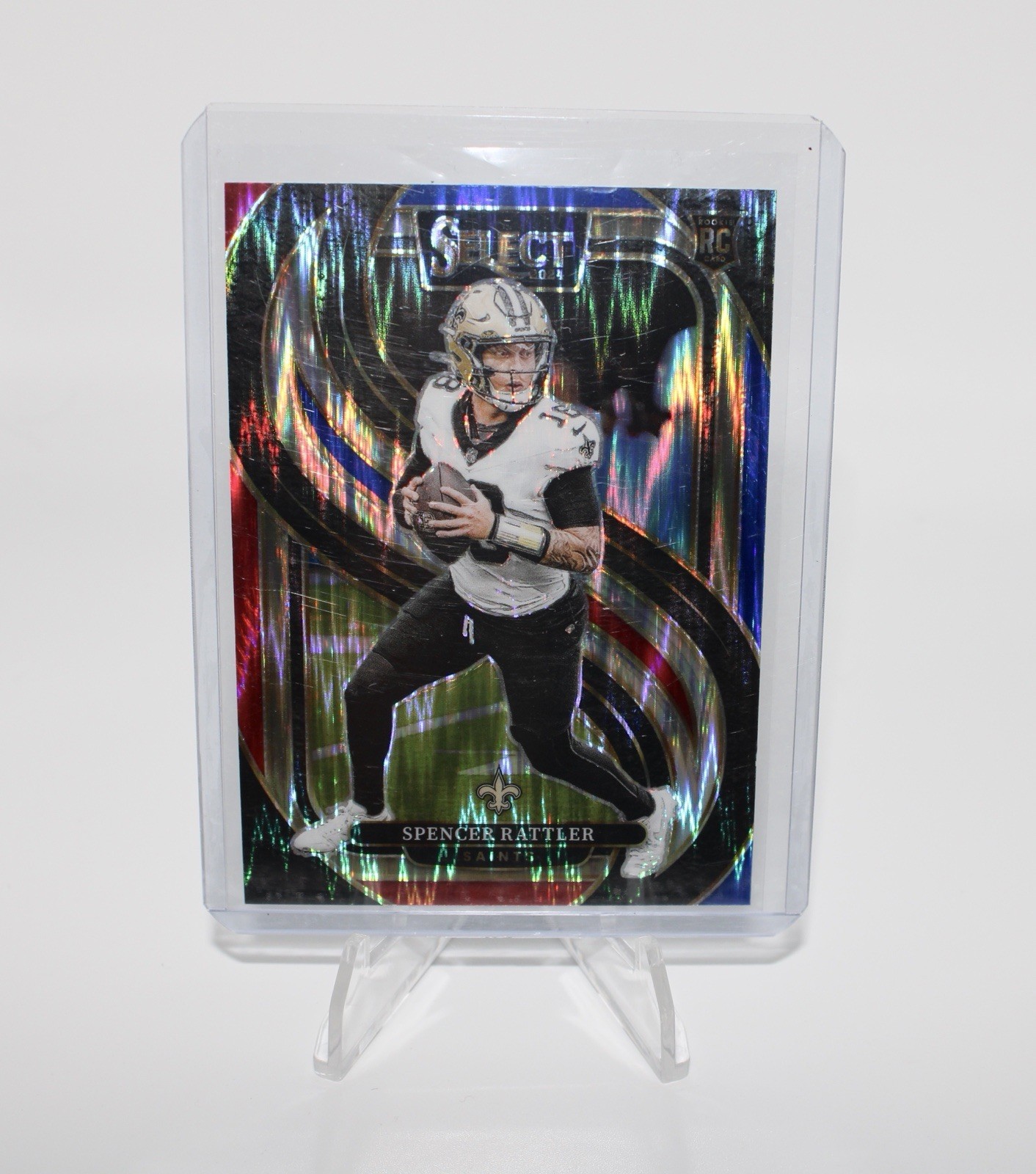 2024 Select - Premier Level Spencer Rattler #130 Red & Blue Shock Prizm (RC)