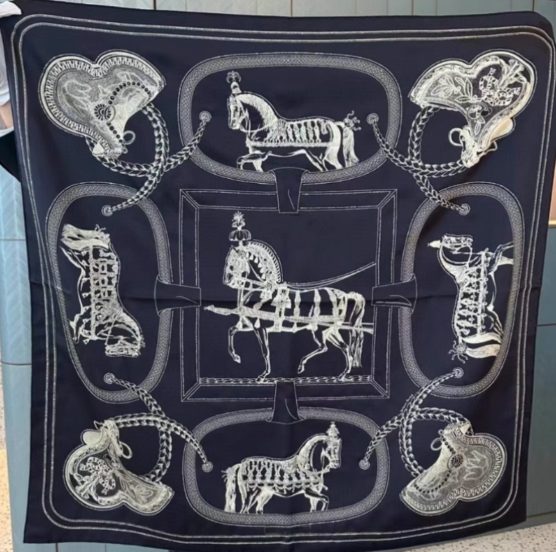 Pure 18 Momme Twill Silk Bandanna Scarf Wrap horse Print Square Shawl 35'' new