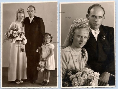 2x Coburg um 1950 - Hochzeitsfoto Portrait - RPPC - Foto-AK 9x14cm