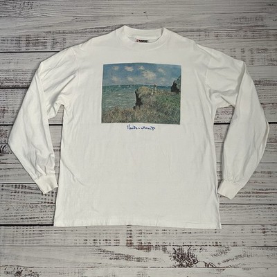 Vintage 90s Claude Monet The Cliff Walk At Pourville Art L/S T Shirt Adult XL