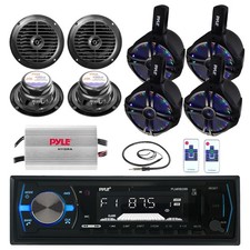 Pyle Bluetooth USB Radio,LED 6.5" Boat Speakers,6.5" Speakers,Amplifier, Antenna