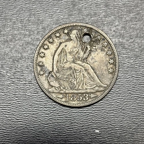 1853 O US Seated Liberty Silver Half Dollar W/ Arrows & Rays (Holed)