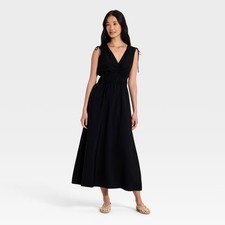 Women V-Neck Midi Dress - A New Day Black M