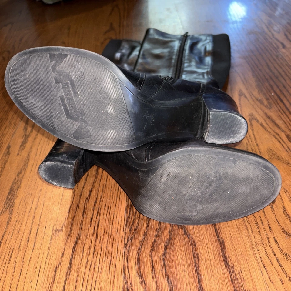 Botas hasta la rodilla Marc Fisher Kessler para mujer de cuero negro con cremallera talla 11 tacón bloque Foto 3 de 4