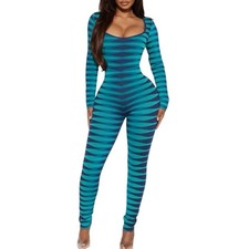 NWT Fashion Nova Stay in Touch Long Sleeve Blue Teal Sweater Jumpsuit Size M