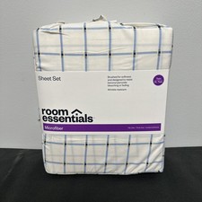 Room Essentials Twin XL Microfiber Sheet Set - Blue Grid - Size Twin XL- NEW