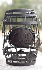 Wine Cork Cage Holder Barrel Home Bar Decor Metal W/ Glass Beads
