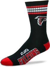 New! Atlanta Falcons NFL 4 Stripe Black Deuce Medium Crew Socks Fits 5-10