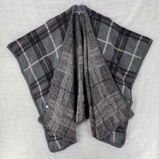 Plaid Poncho Blanket Wrap Shawl Cape Womens One Size Gray