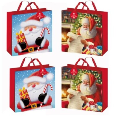 Lot 3 Sacs Cadeau Noël Non Tissé Rouge - Grand, Moyen, Petit, Avec Cordon