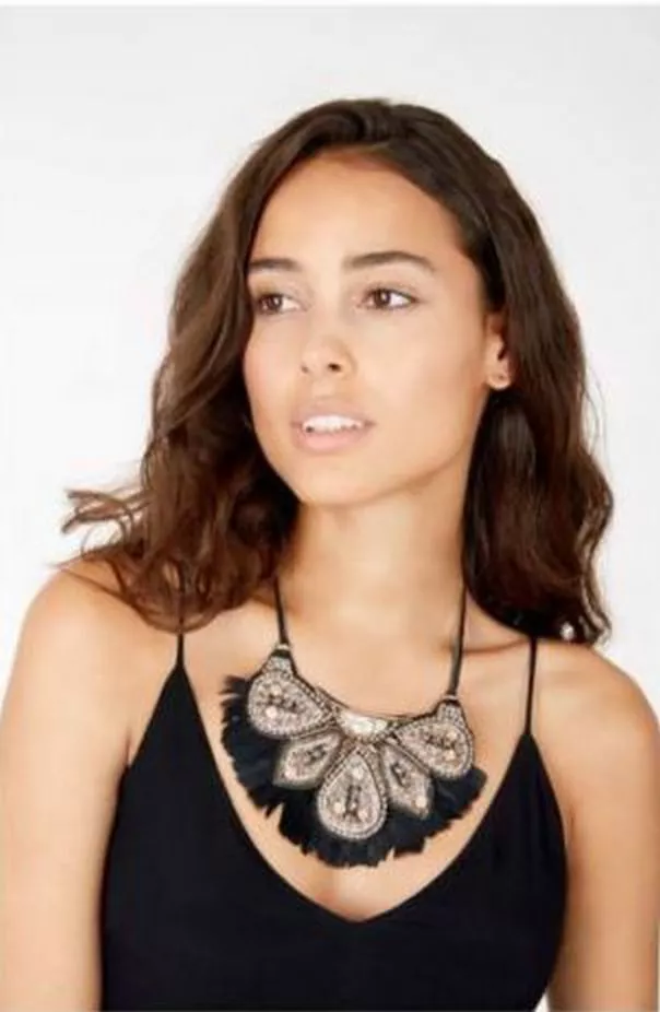 STELLA DOT BLACK ROSE GOLD CONSTANTINE FEATHER NECKLACE eBay
