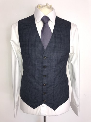REISS - TRAJE DE LANA A CUADROS AZUL 3 PIEZAS AJUSTADO PARA HOMBRE - 38 Reg - W32 L32 - HERMOSO - Imagen 7 de 16