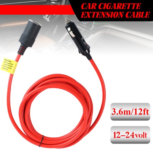 12ft Cigarette Lighter Extension Cable Cord Heavy Duty 12-24V Charge Socket Plug
