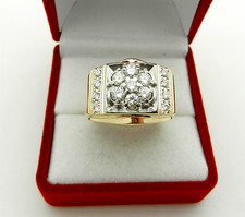 Solid 14k Two Tone Gold Cluster Diamonds men's Ring 13.8 grams size 10