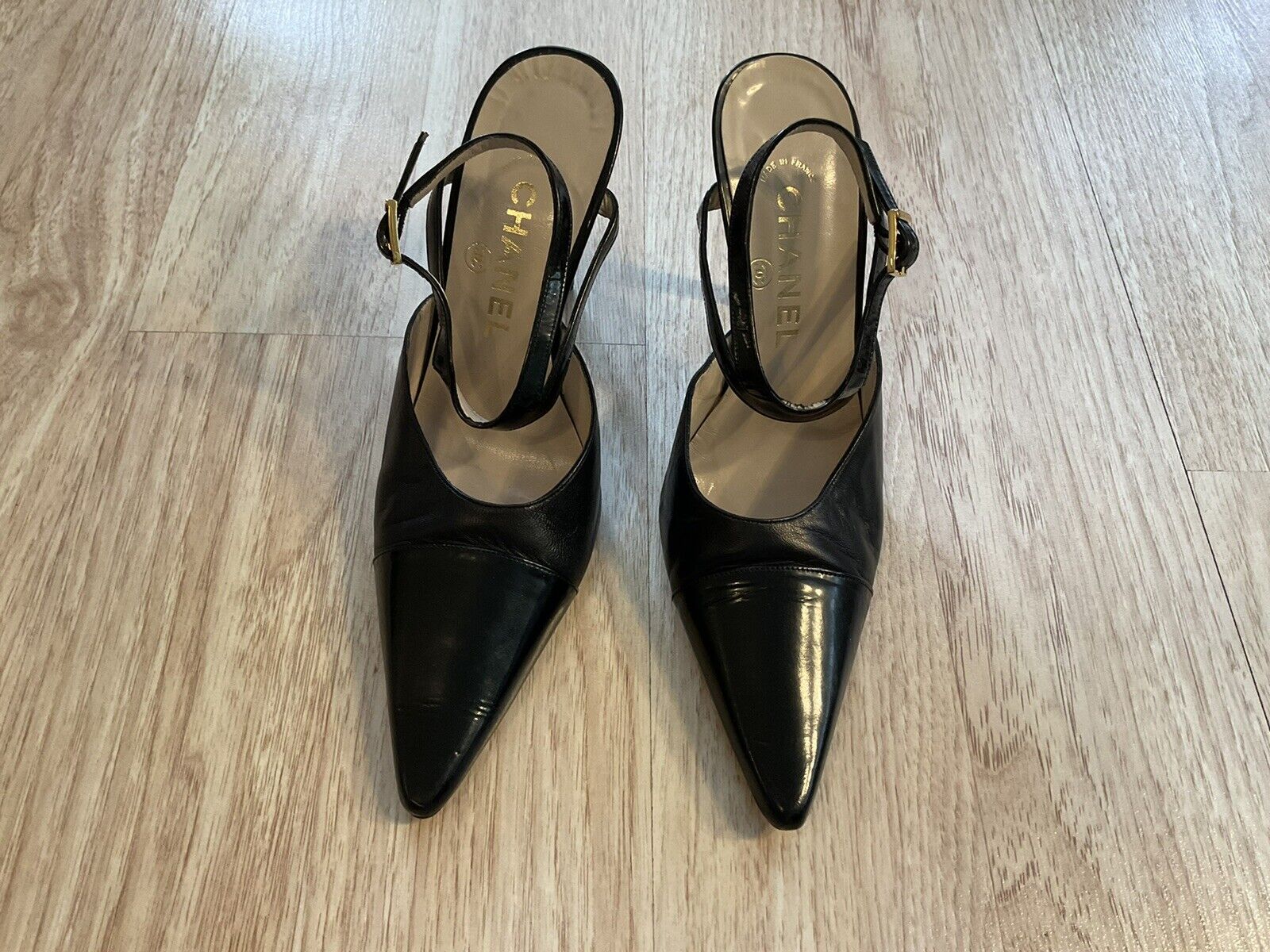 Leather heels Chanel Ecru size 8.5 US in Leather - 35467943