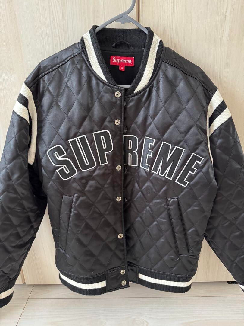 S Size Supreme 17Ss Quilted Satin Varsity Jacket Streetwear S Size Supreme 17Ss Quilted Satin Varsity Jacket Streetwear