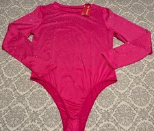 Women's Long Sleeve Stretchy Leotard Bodysuit-Rhinestone- PINK or BLACK Choice
