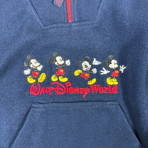 Vintage Disney World Mickey Mouse Youth Large Blue & Red 1/4 Zip Hoodie Pullover - Picture 2 of 9