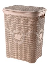 Tall Knit Laundry Basket with Lid Brown 65 Litre Hamper Wash Clothes Storage Bin