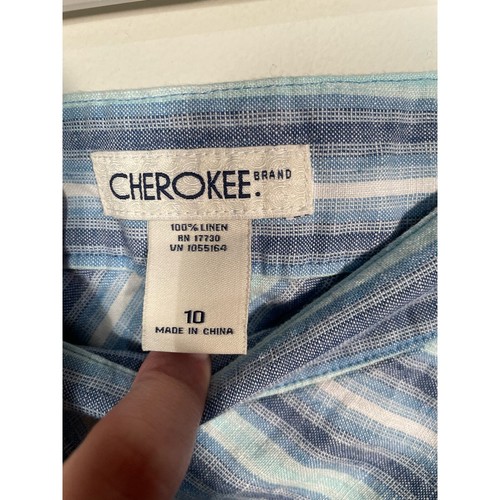 Vintage Cherokee 100% Linen Blue Striped Midi Skirt - Picture 8 of 8