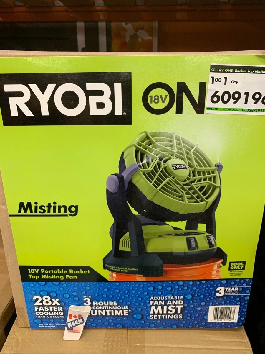NEW! Ryobi ONE 18V Cordless 71/2 Bucket Top Misting Fan